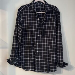 Bugatchi Mens Shaped Fit Print Sport Shirt Large Midnight NWT $149